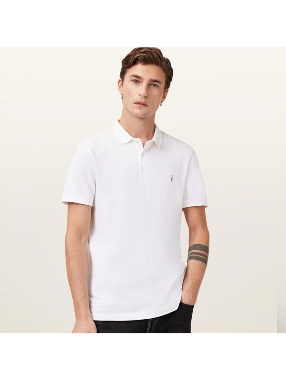 ALL SAINTS REFORM SHORT SLEEVE POLO SHIRT WHITE MENS SZ MEDIUM